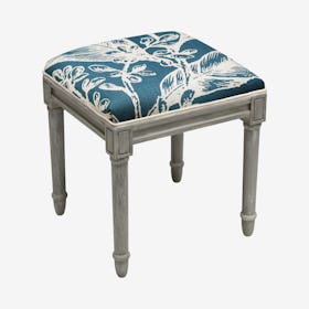 Cottage Vanity Stool - Navy / Grey - Linen - Floral