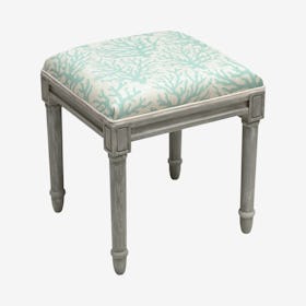 Cottage Vanity Stool - Aqua / Grey - Linen - Coral