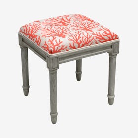 Cottage Vanity Stool - Coral Red / Grey - Linen - Coral