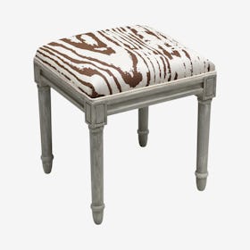 Cottage Vanity Stool - Chocolate / Grey - Linen - Faux Bois