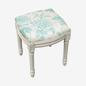 Louis XVI Vanity Stool - Aqua / White - Linen - Peony