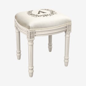 Monogram Vanity Stool - Linen / Antique White - Letter A