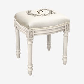 Monogram Vanity Stool - Linen / Antique White - Letter F