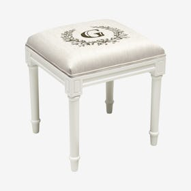 Monogram Vanity Stool - Linen / White - Letter G