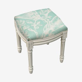 Louis XVI Vanity Stool - Aqua / White - Linen - Floral