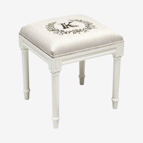 Monogram Vanity Stool - Linen / White - Letter K