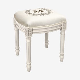 Monogram Vanity Stool - Linen / Antique White - Letter M