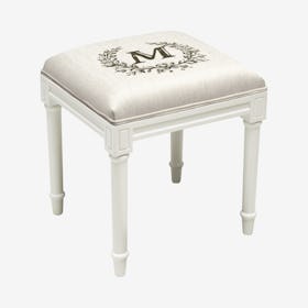 Monogram Vanity Stool - Linen / White - Letter M