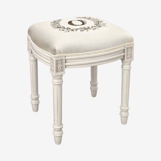 Monogram Vanity Stool - Linen / Antique White - Letter O