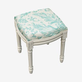 Louis XVI Vanity Stool - Aqua / White - Linen - Tuscan