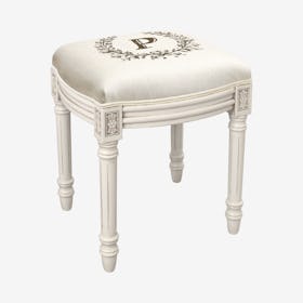 Monogram Vanity Stool - Linen / Antique White - Letter P