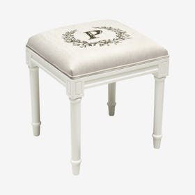 Monogram Vanity Stool - Linen / White - Letter P