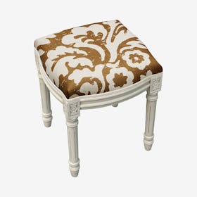 Louis XVI Vanity Stool - Caramel / White - Linen - Jacobean