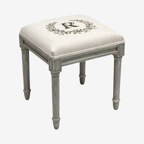 Monogram Vanity Stool - Linen / Grey - Letter R