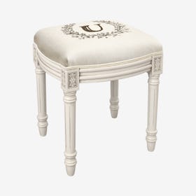 Monogram Vanity Stool - Linen / Antique White - Letter U