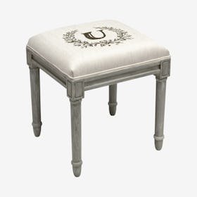 Monogram Vanity Stool - Linen / Grey - Letter U