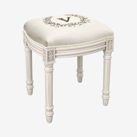 Monogram Vanity Stool - Linen / Antique White - Letter V