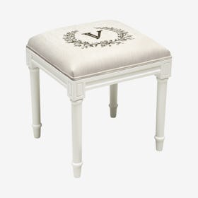 Monogram Vanity Stool - Linen / White - Letter V