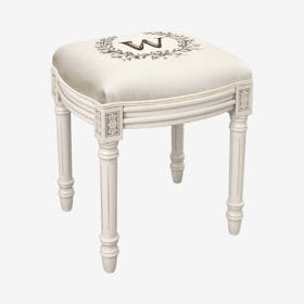 Monogram Vanity Stool - Linen / Antique White - Letter W