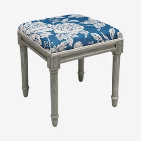 Cottage Vanity Stool - Navy / Grey - Linen / Wood - Peony