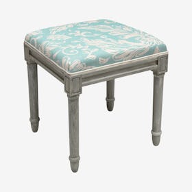 Cottage Vanity Stool - Aqua / Grey - Linen / Wood - Tuscan