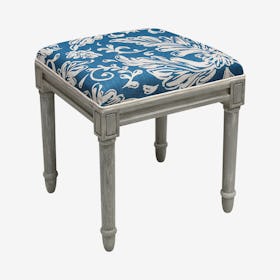 Cottage Vanity Stool - Navy / Grey - Linen / Wood - Tuscan