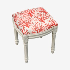 Louis XVI Vanity Stool - Coral Red / White - Linen - Coral