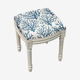 Louis XVI Vanity Stool - Navy / White - Linen - Coral