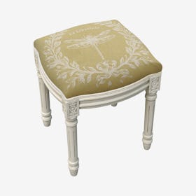 Louis XVI Vanity Stool - Tan / White - Linen - Dragonfly