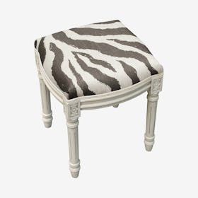 Louis XVI Vanity Stool - Grey / White - Linen - Zebra