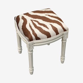 Louis XVI Vanity Stool - Chocolate / White - Linen - Zebra