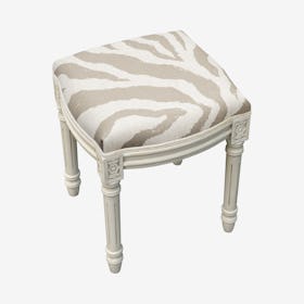 Louis XVI Vanity Stool - Taupe / White - Linen - Zebra