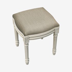 Louis XVI Vanity Stool - Taupe / White - Linen - Solid