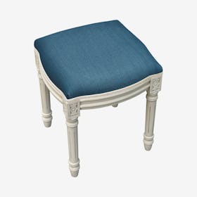 Louis XVI Vanity Stool - Navy / White - Linen - Solid