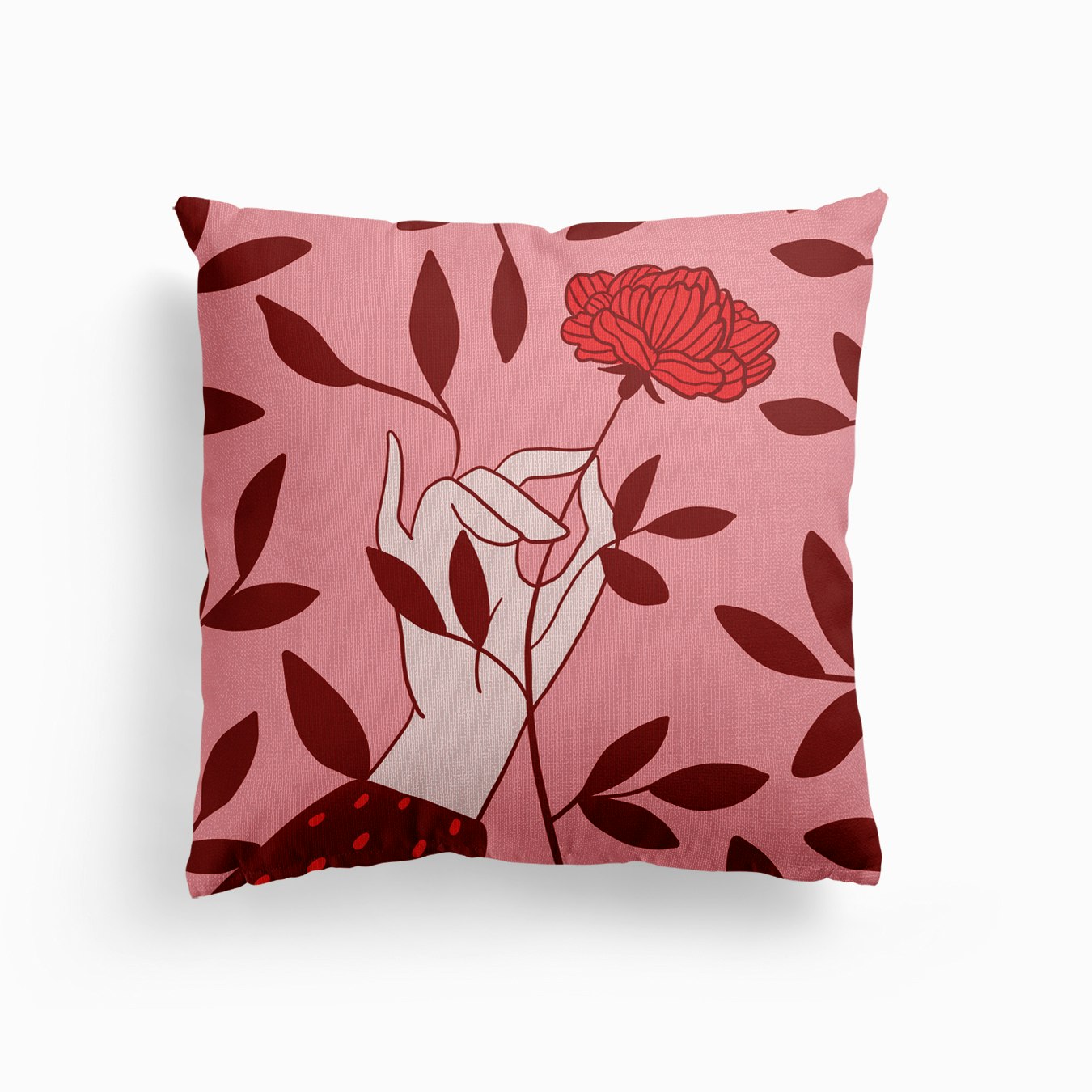 Leaves Pink Canvas Cushion by Anna Grimal Illustration