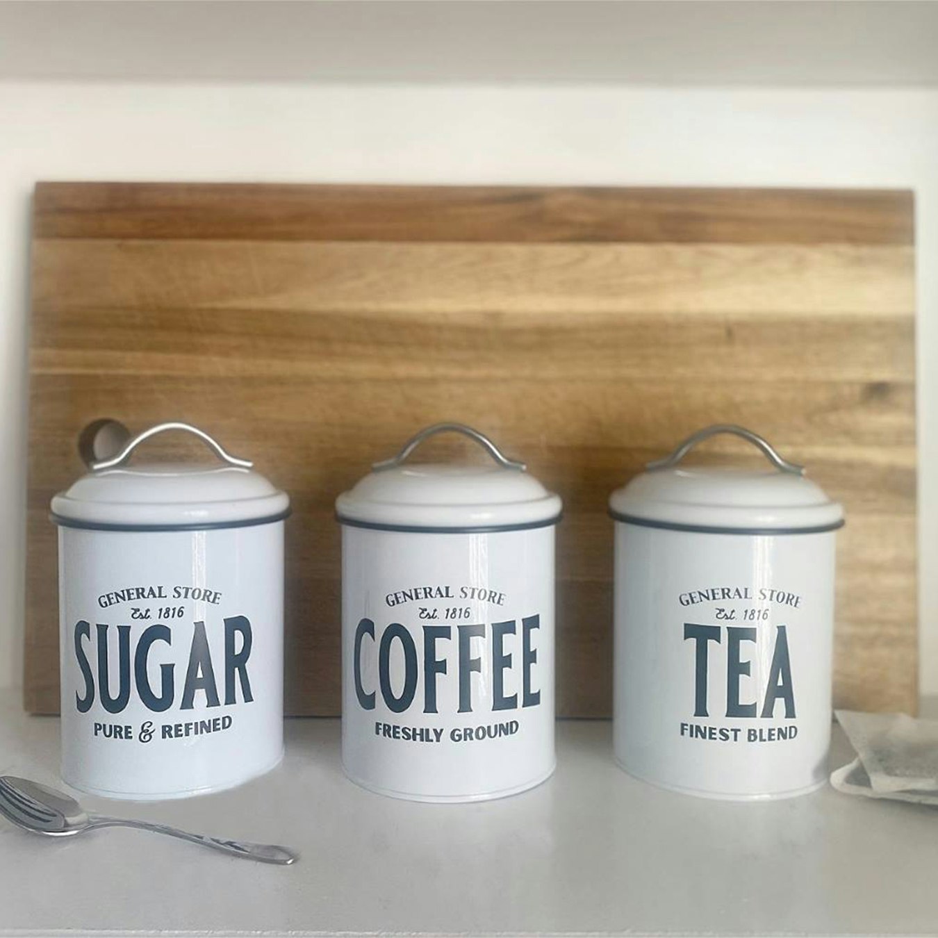 General Store Tea, Coffee and Sugar Set - White by Geko Products