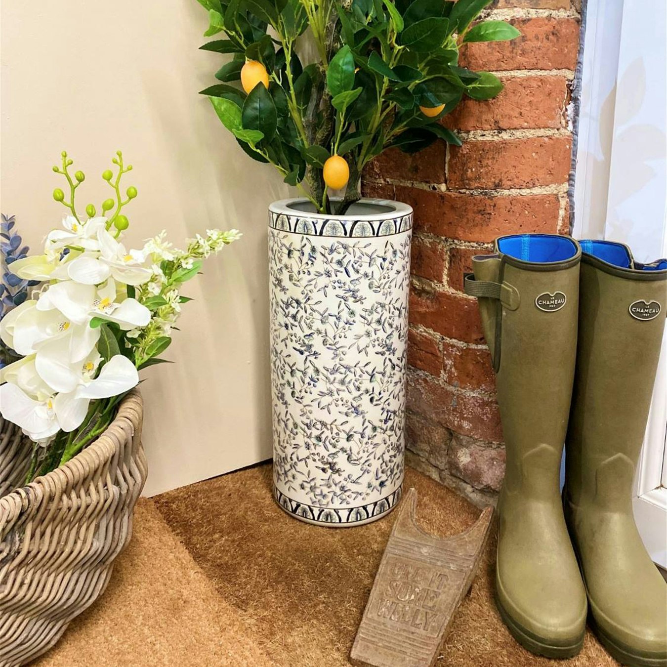 Ditsy Print Umbrella Stand - Blue / White by Geko Products