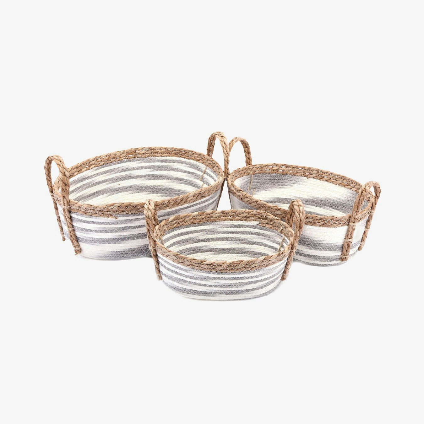 Set of Three Stripey Oval Storage Baskets by Geko Products