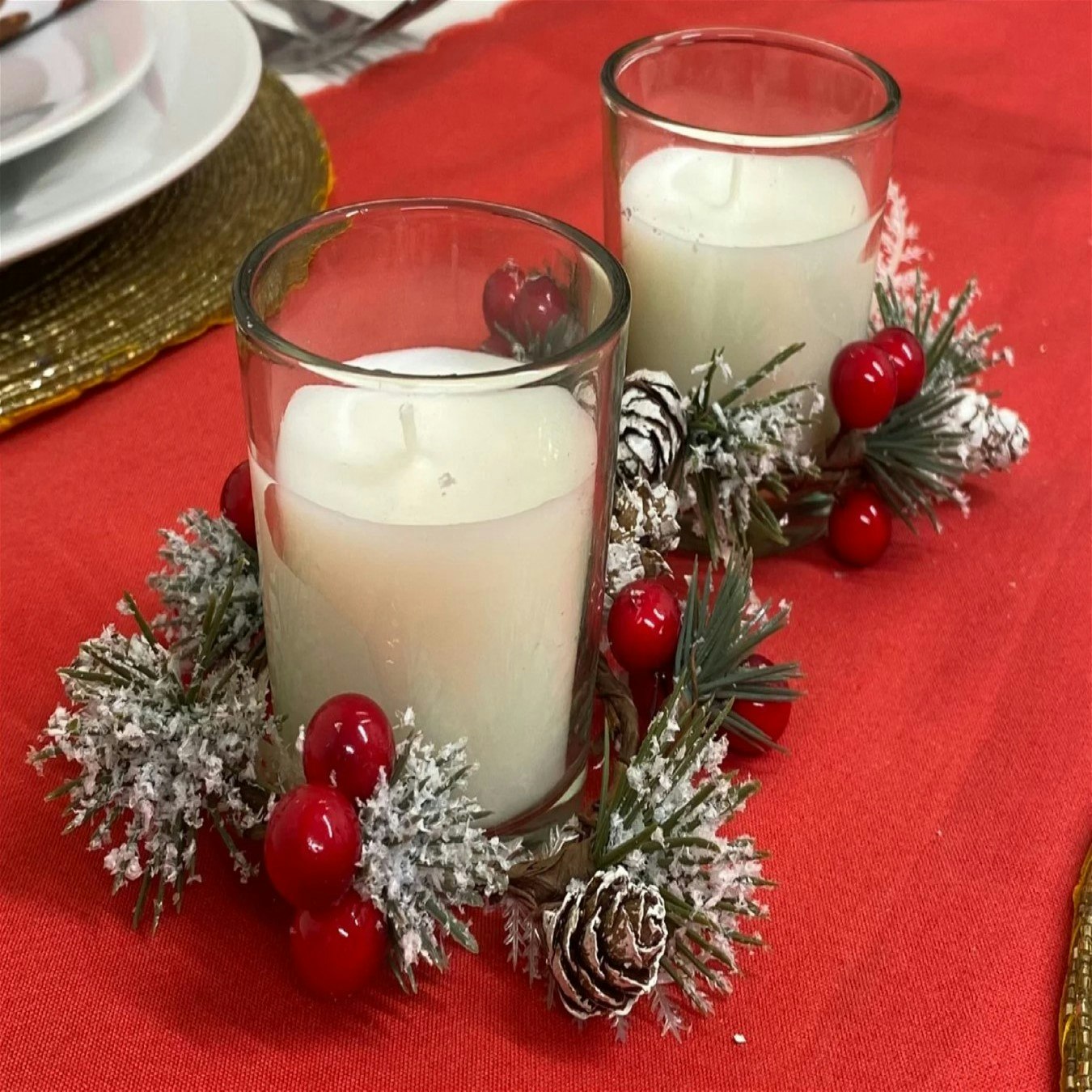 White Candle Pots With Wreath - Set Of 2 by Geko Products