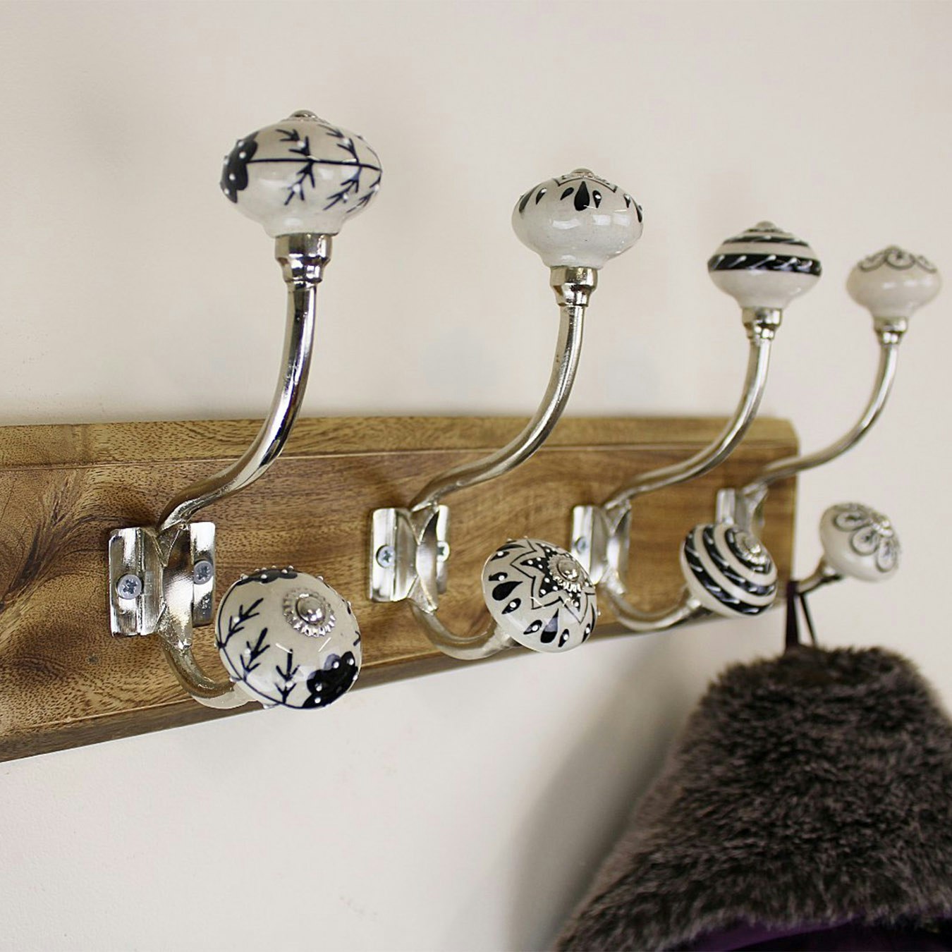 Wall Hooks - Black / White - Ceramic / Wood by Geko Products