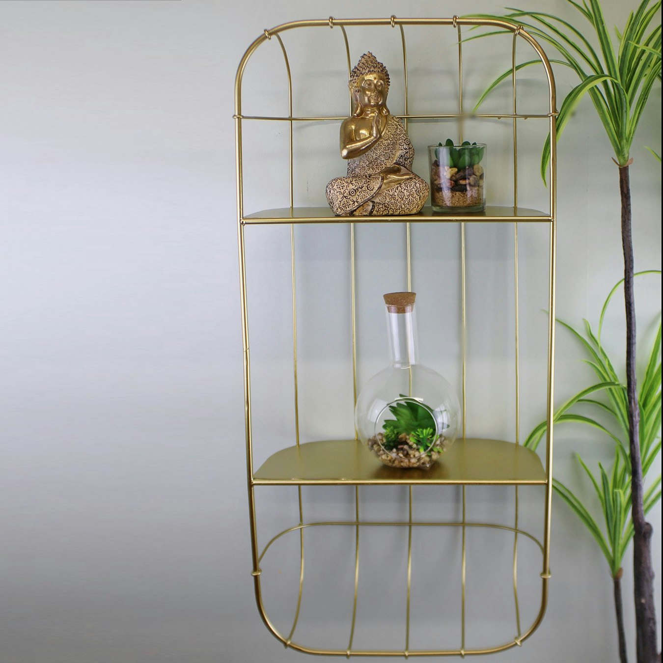 Basket Design Metal Double Wall Shelf - Gold by Geko Products