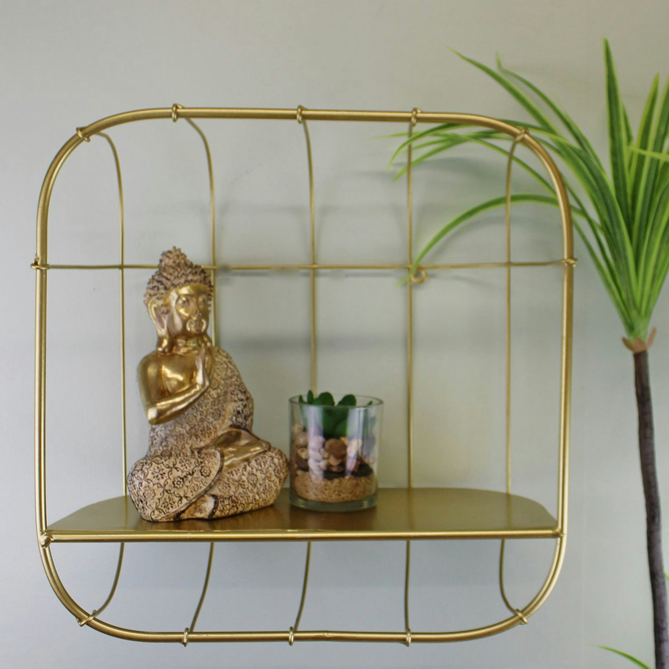 Basket Design Metal Wall Shelf - Gold by Geko Products