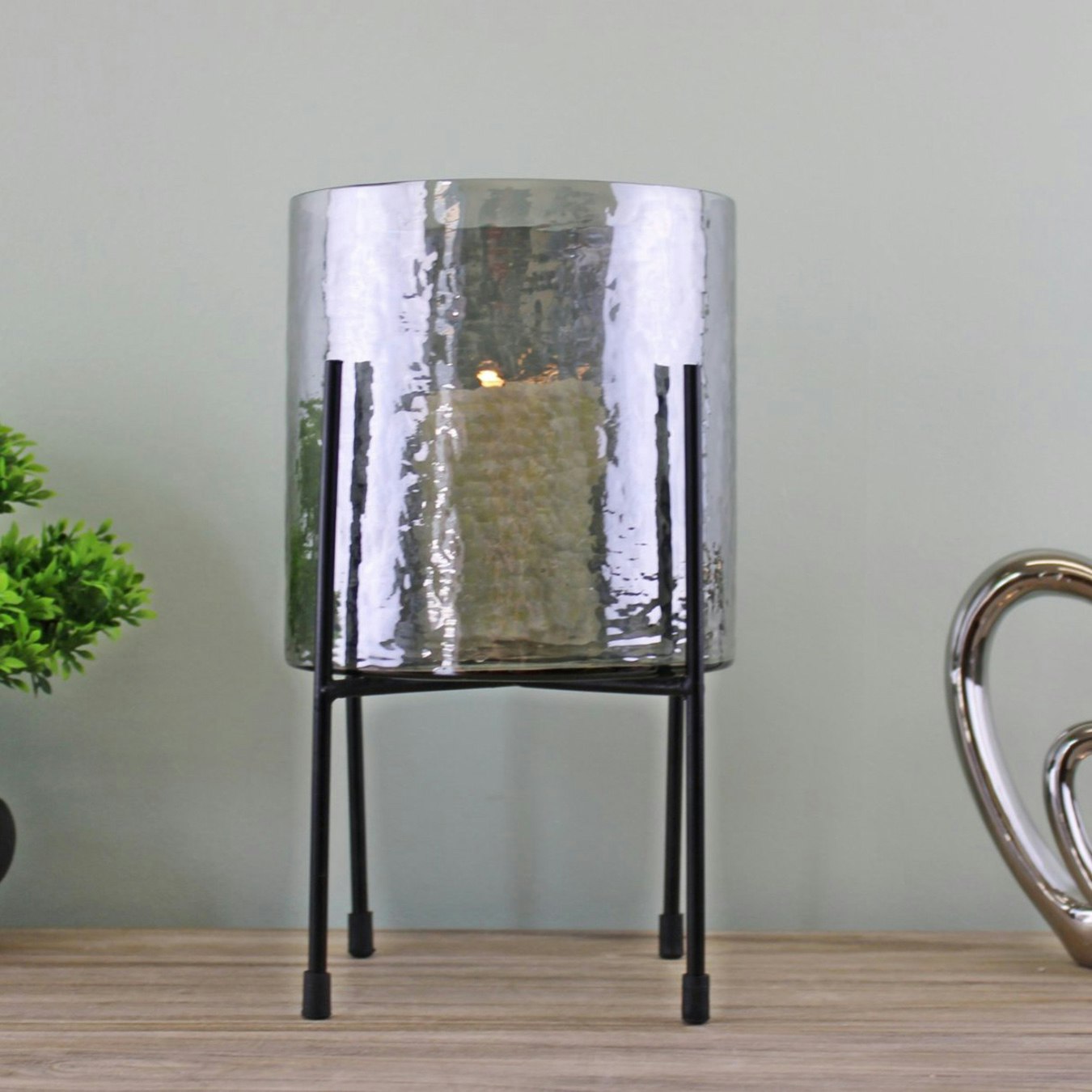Glass Candle Lantern on Stand - Grey by Geko Products