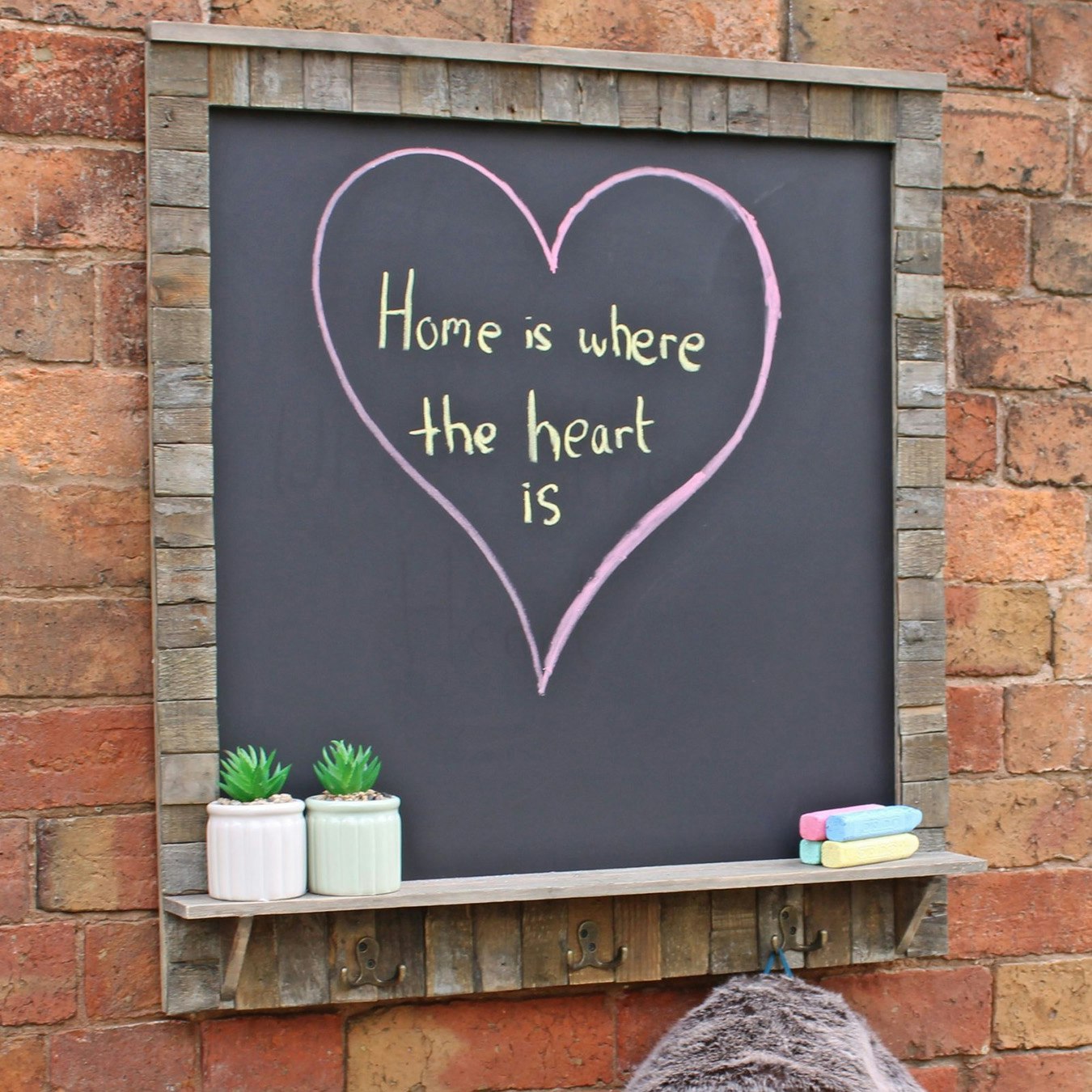 Driftwod Effect Blackboard with Shelf and Hooks by Geko Products