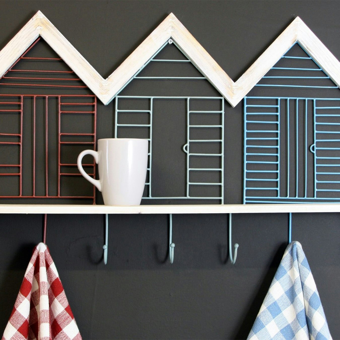 Beach Hut Wall Hooks with Shelf - Set of 7 by Geko Products