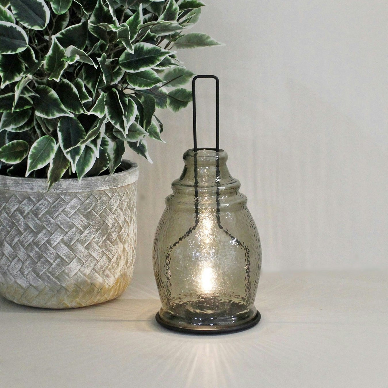 LED Lantern - Grey / Black - Glass by Geko Products