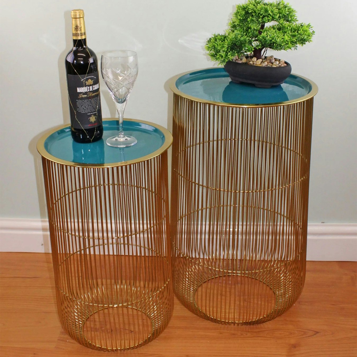 Decorative Side Tables - Gold / Teal - Set of 2 by Geko Products