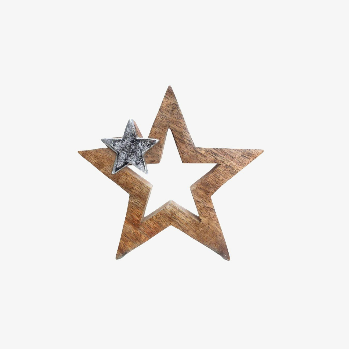 Wood & Silver Metal Star Decoration by Geko Products