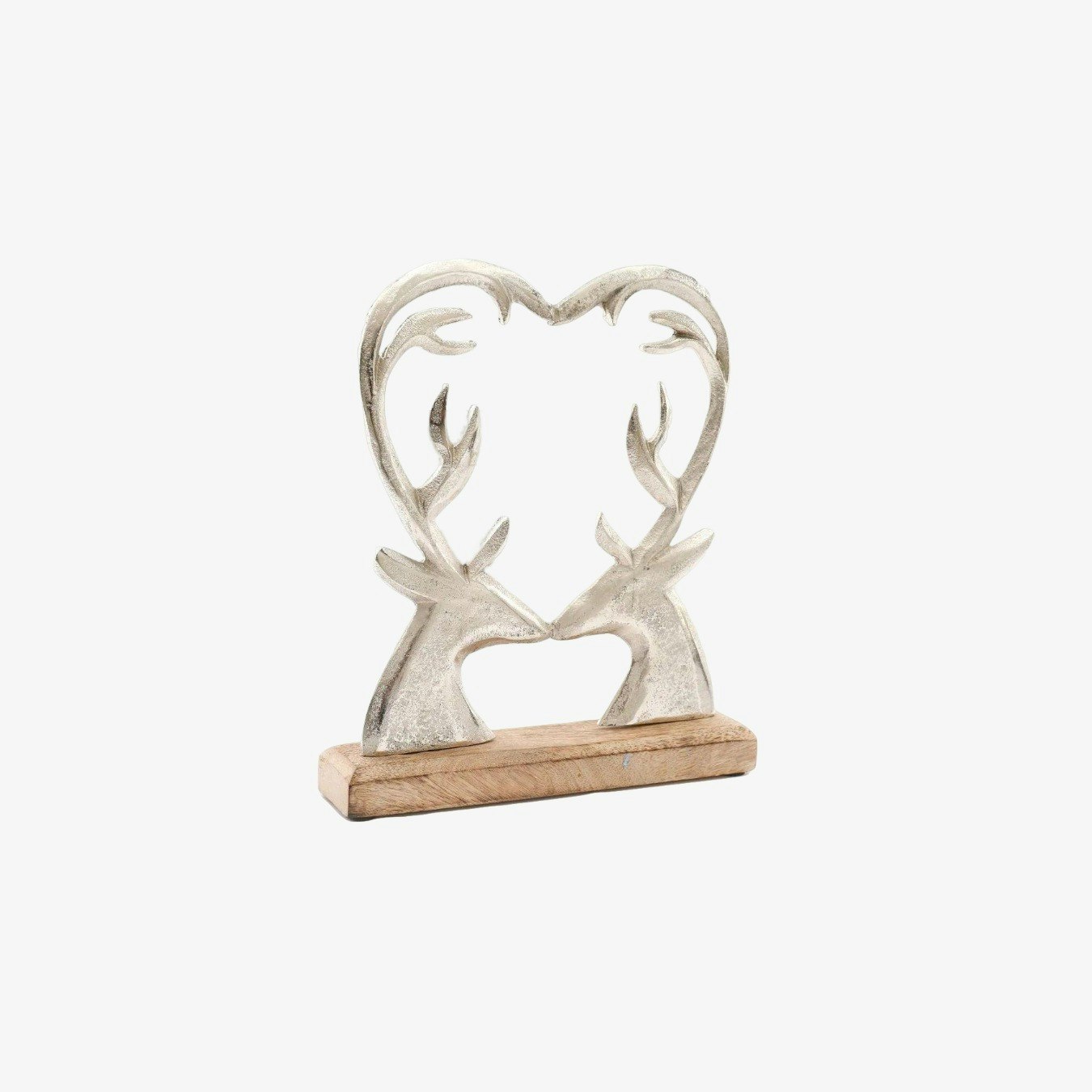 Metal Heart Shape Deer On Wood Base - Silver by Geko Products