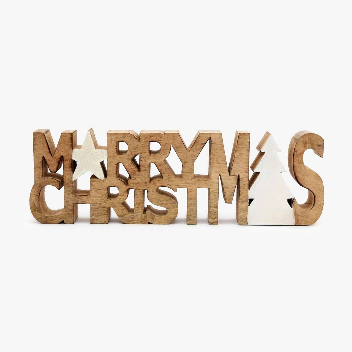 Wooden Carved Merry Christmas Word Ornament by Geko Products